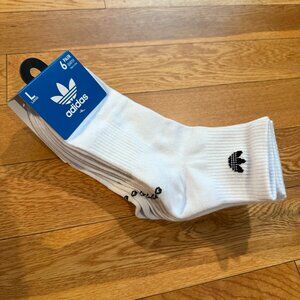 Adidas Trefoil 6 Pair Crew Socks White Shoe Quarter L Polyester Spandex NEW